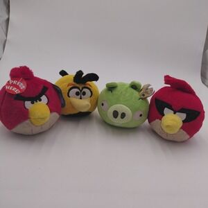 Angry Birds Plush Characters Lot 4 Stuffed Bubbles Yellow Red Pig No Sound